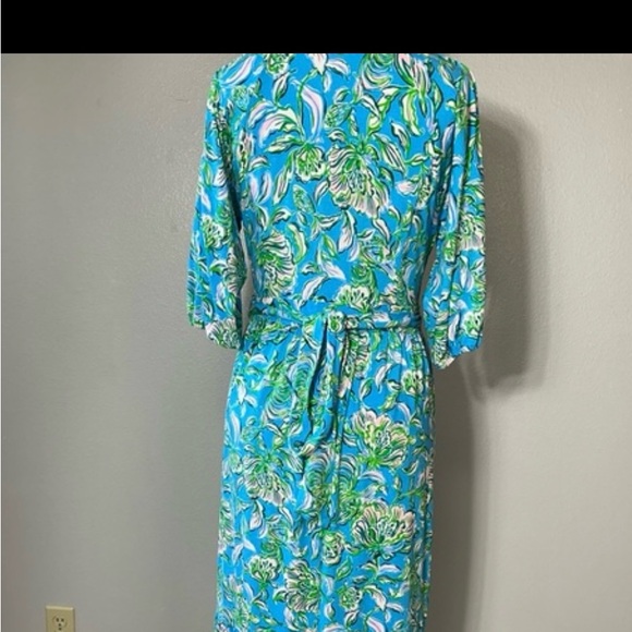 Lilly Pulitzer Brantley Midi Wrap Dress Cumulus Blue Chick Magnet, L - Picture 8 of 8